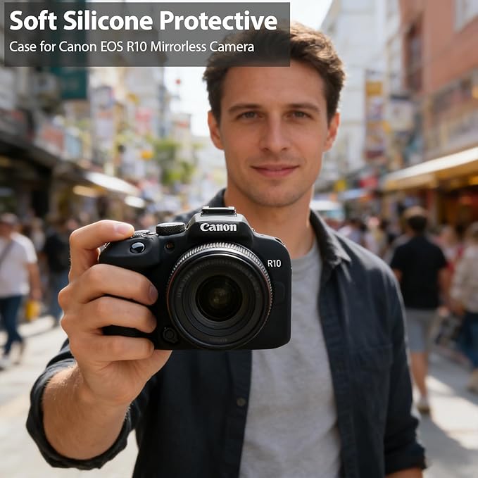 Frevyve Case for Canon EOS R10 Mirrorless Camera, Skin, Anti-Scratch, Lightweight Sleeve, Soft Silicone Rubber Protective Case Cover for Canon EOS R10 Accessories (Black)