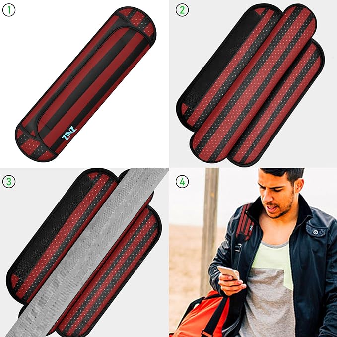 ZINZ Universal Shoulder Pad with Ultra Thick Cushion for Bag Luggage Bag Crossbody, Plus Long & Anti-Slip & Breathable,Black-Red-Black Stripes