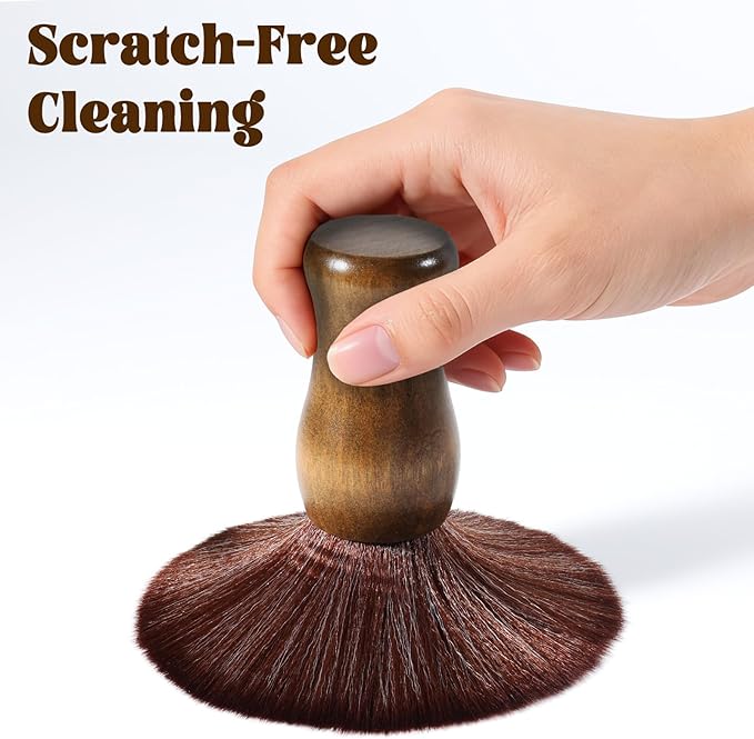 SIMPOR Vinyl Record Cleaning Kit with Stylus Brush, Anti Static Soft Velvet Record Brush Cleaner for LP Albums Turntable Player, Retro Wood Handle Dust Remover for Audiophile