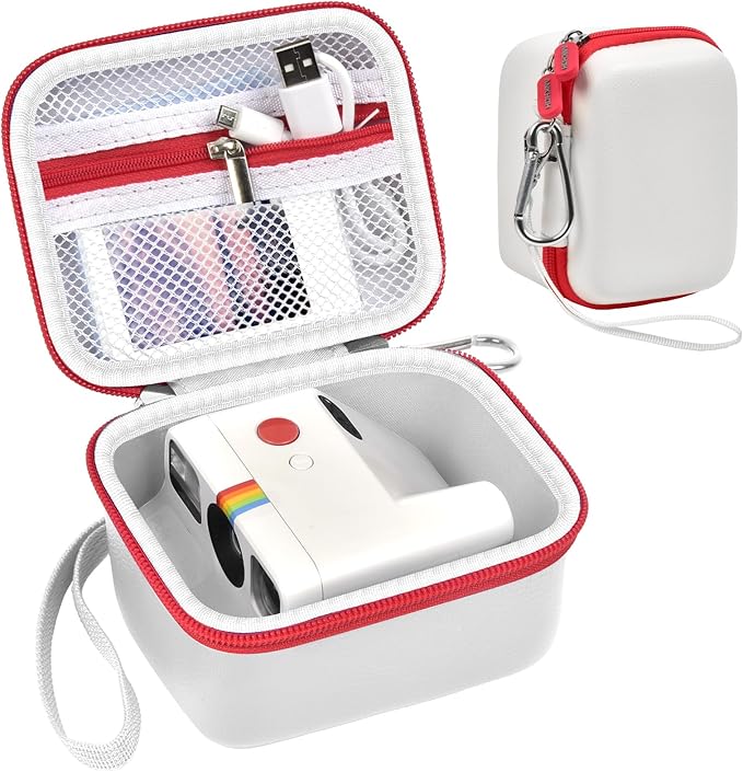 ANKHOH Digital Camera Case for Polaroid Go Generation 2 Gen 2/9035/9071/9070 Instant Mini Camera, Instax Film Cameras Storage with Mesh Pocket for Photo, Stickers (Box Only) (WhIte-red)