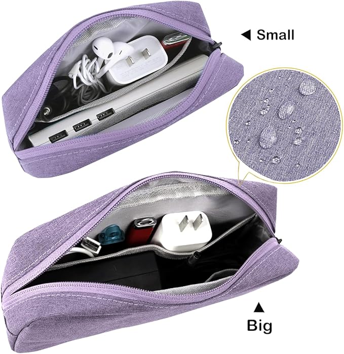 Electronics Organizer Travel Case, Water Resistant Cable Organizer Bag for Cable, Cord, Charger, Phone, Power Bank, Earphone, Electronics Accessories (Big-Purple)