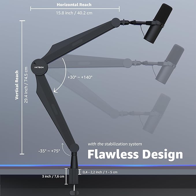 IXTECH Microphone Boom Arm Mic Arm for Blue Yeti Shure Sm7b Hyperx QuadCast Rode At2020 and Fifine Mic Stand for Gaming Podcasting and Streaming CAPTAIN Model