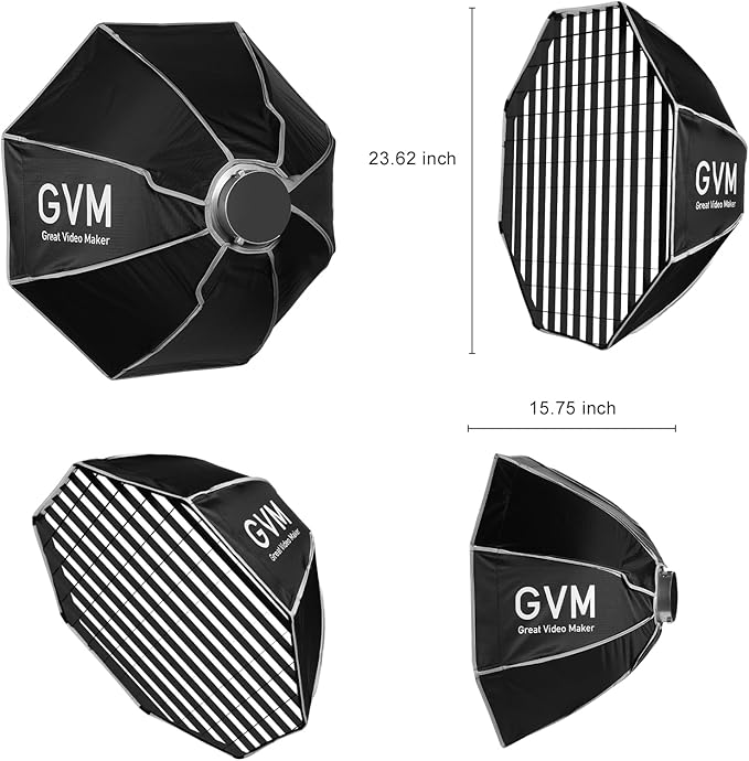 GVM Soft Boxes Lighting, Bowens Mount with Honeycomb Grid, Compatible with P80S/ SD80D/SD80S/GVM-G100W/GVM-PR150R/GVM-PRO-SD200B/GVM-PRO-SD300B and Other Bowens Mount Light, Suitable for studio Photog