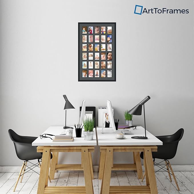 ArtToFrames Collage Photo Frame Double Mat with 30 - 4x6 Openings and Satin Black Frame