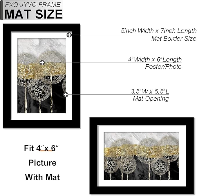 5x7 Picture Frame, Display Photo 4x6 with Mat or 5 x 7 Without Mat, Light Weight and High Transparent 5 by 7 Frame for Wall - 1 Pack/Black/5"x7"