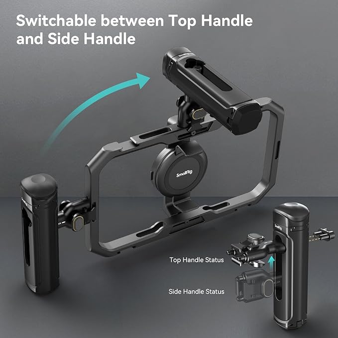 SMALLRIG Quick Release Side Handle for Universal Mobile Phone Cage 4299 and iPhone 15 Series Cage, Aluminum Handle Grip with Built-in Cold Shoe - 4403