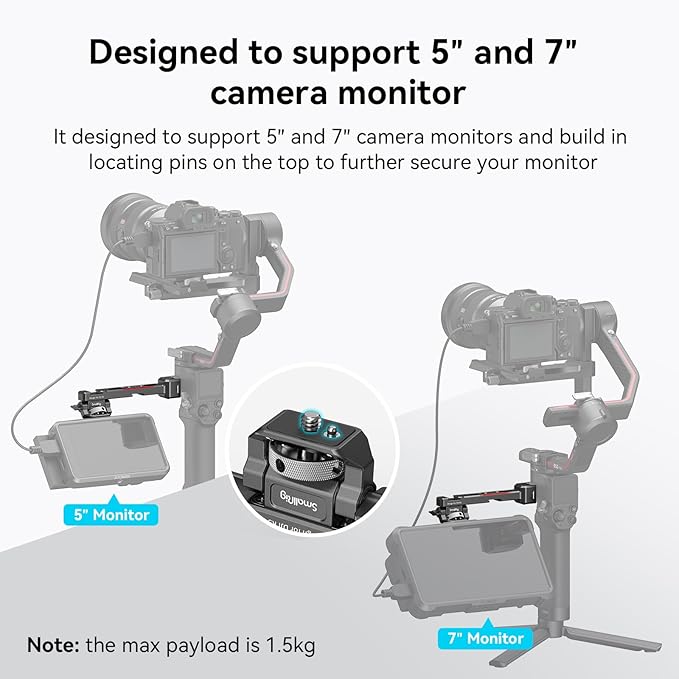 SMALLRIG Adjustable Camera Monitor Mount with Quick Release NATO Clamp, Cold Shoe Mount, Anti-Twist Design for DJI RS 5 / RS 4 Mini/RS 4 / RS 4 Pro/RS 2 / RSC 2 / RS 3 / RS 3 Pro/RS 3 Mini