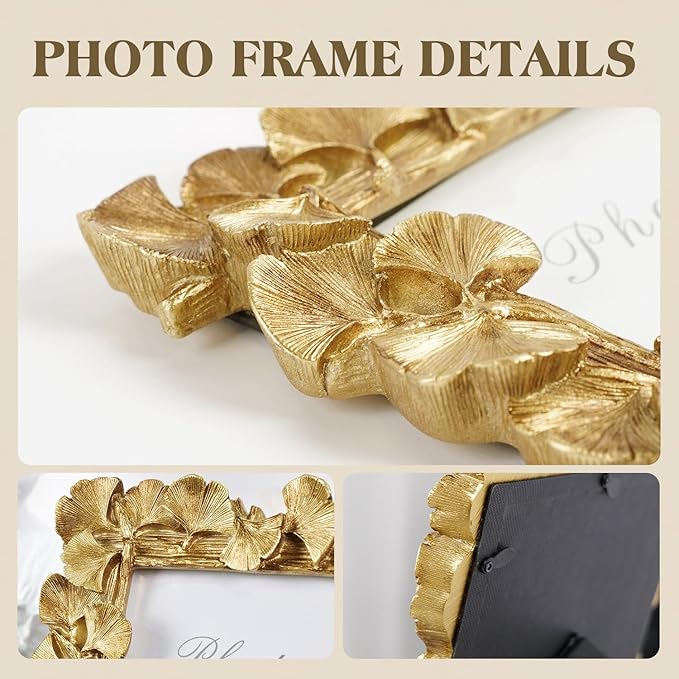 Cuspin 4x4 Picture Frame Square, Small Gold Vintage Ornate Frame Leaf Textured Hand-Crafted Resin with Glass Front, Antique Photo Frames for Tabletop Display, Retro Design Home Decor