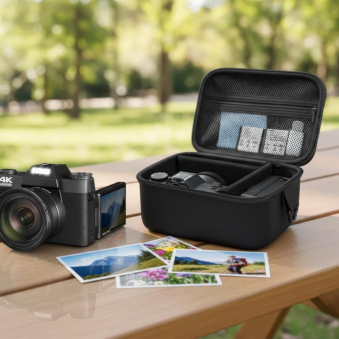 Large 4K Vlogging Camera Case for Duluvulu, for Lecnippy, for VJIANGER, for Zostuic, for ROQIOO & More -Shockproof Storage for Cameras & Accessories - Ideal for Travel & Outdoor - Jet Black