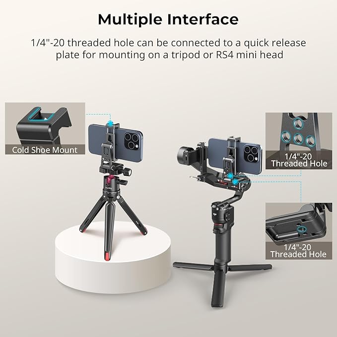 SMALLRIG Metal Phone Tripod Mount, Cell Phone Mount with Quick Release Adapter for Arca-Swiss, Multifunctional Phone Holder for Arca-Type Tripod, for DJI RS 3 Mini Stabilizer, for iPhone 17 16-4611
