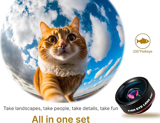 235° Fisheye Phone Camera Lens for iPhones 5,6,7,6 Plus,7 Plus - 0,62х Macro 25x Micro Professional Accessory for Your Phone Camera with a Convenient Clip-on - Photos and Videos in HD Quality