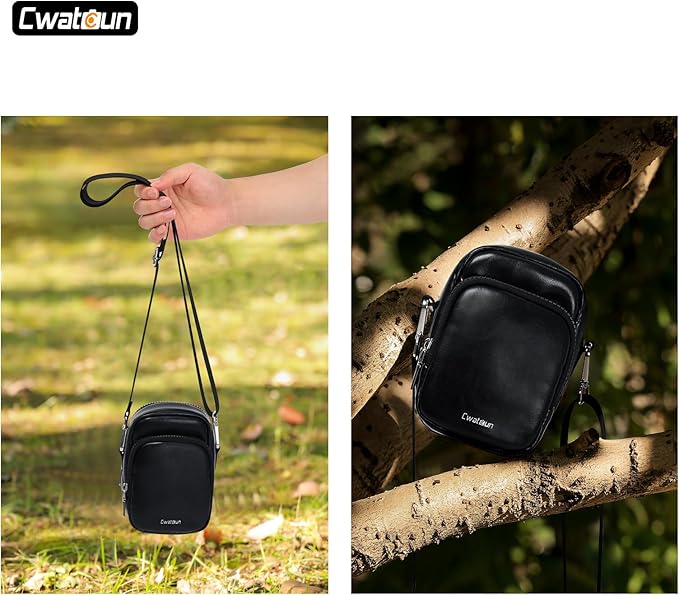 Cwatcun Digital Compact Camera Sling Bag PU Leather，Portable Protective Small Crossbody Camera Case Lightweight Photography Camera waist bag for Canon Nikon Sony Fuji Digital Camera