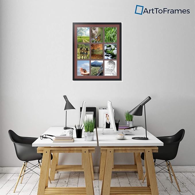 ArtToFrames Collage Photo Frame Double Mat with 9-8x10 Openings with Satin Black Frame and Brique mat.
