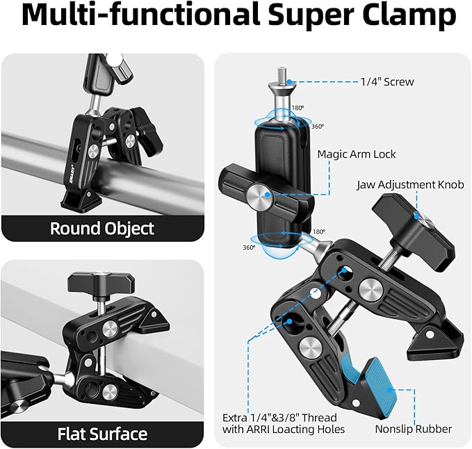 EMART Motorcycle Camera Mount Kit, Bicycle Handlebar Clamp Mount for Invisible Selfie Stick, Features Bike Seat Rail Clamp & Super Clamps - Compatible with Insta 360, gopro, DJI Nano Action Cameras