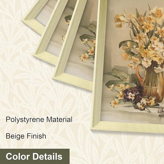 Vittanly 12x12 Picture Frame Set of 4, Vintage Photo Frame for Wall or Tabletop, Display 8x8 Pictures with Mat or 12x12 without Mat, Rustic Farmhouse Home Decor, Beige
