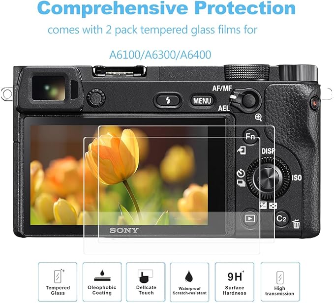 Pocoukate Case for Sony Alpha A6400, A6300, Camera, Soft Silicone Protective Cover Skin with Screen Protector Accessories for Sony Alpha A6400 / 6300 Digital Camera Silicone Cas - Black