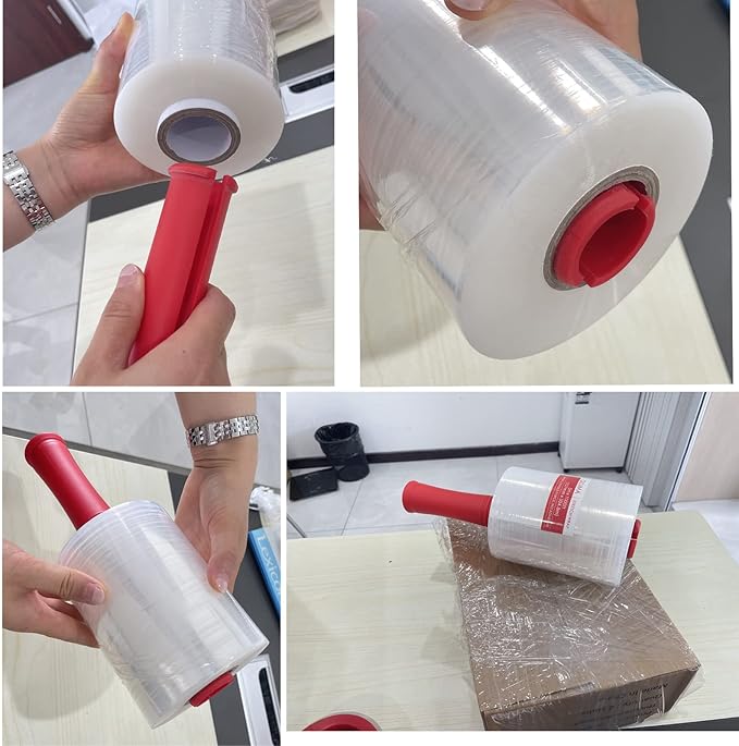 QILIMA Mini Clear Industrial Stretch Wrap Film, 80 Gauge Thick Cling Plastic Wrap for Moving, Pallet Wrap - Self Adhering Packaging Heavy Duty Shrink Film, 5" x 1000ft 4 Pack with Handle