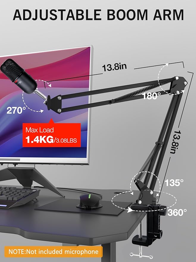 SoloCast Boom Arm Mic Stand, Adjustable Suspension Boom Scissor Arm Stand Compatible with HyperX SoloCast 2 & 1 Gaming Microphone by SUNMON