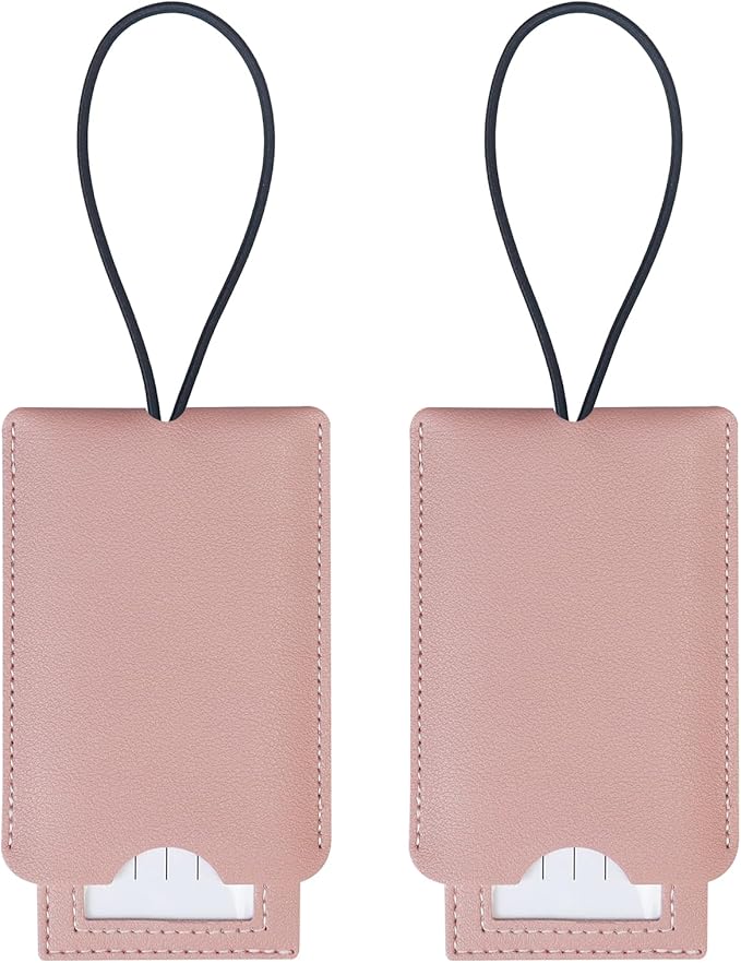 Gloppie 2 Pack Luggage Tags for Suitcases Travel Bag PU Leather Luggage Tags with Privacy Cover Pink