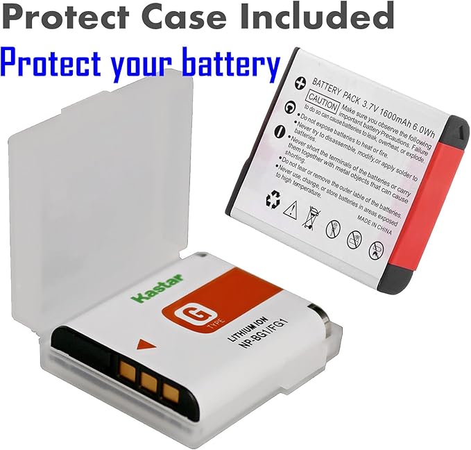 Kastar Battery (X2) & LCD Slim USB Charger for Sony NP-BG1 NPBG1 NP-FG1 NPFG1 and Cyber-Shot DSC-W120 W150 W220 DSC-H3 H7 H9 H10 H20 H50 H55 H70 DSC-HX5V DSC-HX7V DSC-HX9V DSC-HX10V DSC-HX30V