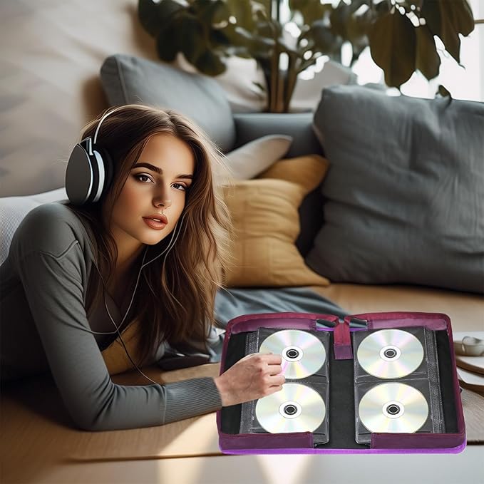 DVD Case CD Storage,128 Capacity CD Cases Holder DVD Storage Case Holders CD DVD Disc Case Storage Wallet Binder for Car Home Office Travel (128 Purple)