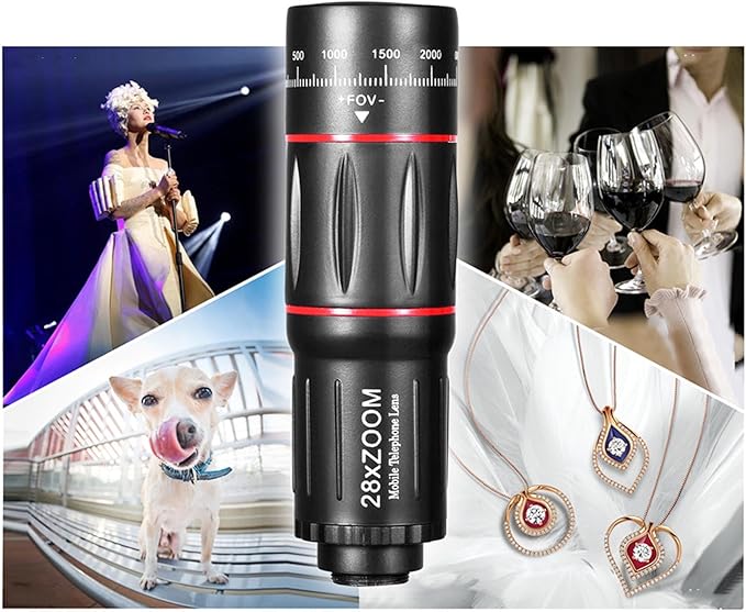 Yunir Phone Camera Lens Kit, 28X Telephoto Zoom Lens, Wide Angle, Macro, Fisheye Lens with Tripod & Clip for Most Smartphones