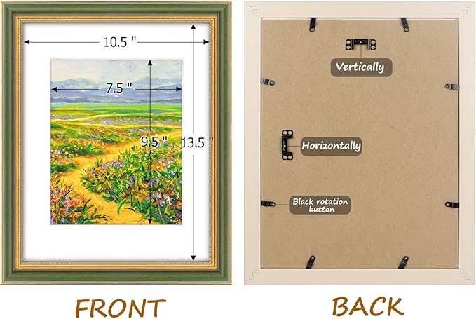 Golden State Art,11x14 Ornate Picture Frame for 8x10 Photo with Mat or 11 x 14 Prints Without Mat, Real Glass Wall Display Horizontally or Vertically (Color:Green Gold)