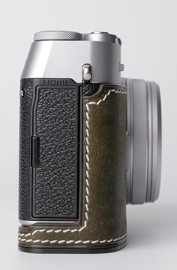 Genuine Leather Camera Half Case for Fujifilm X100VI - Top Layer Cowhide Body + Metal Base Plate - Hand Shank Free Design (Dark Green)