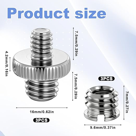 3 PCS 3/8 to 1/4 Tripod Adapter and 3 PCS 1/4 Inch to 3/8 Inch Mount Screws, Double Head Converter Precision Made Tripod Screw Adapters, Standard Camera Mount Adapter for Camera Light Stand Accessory