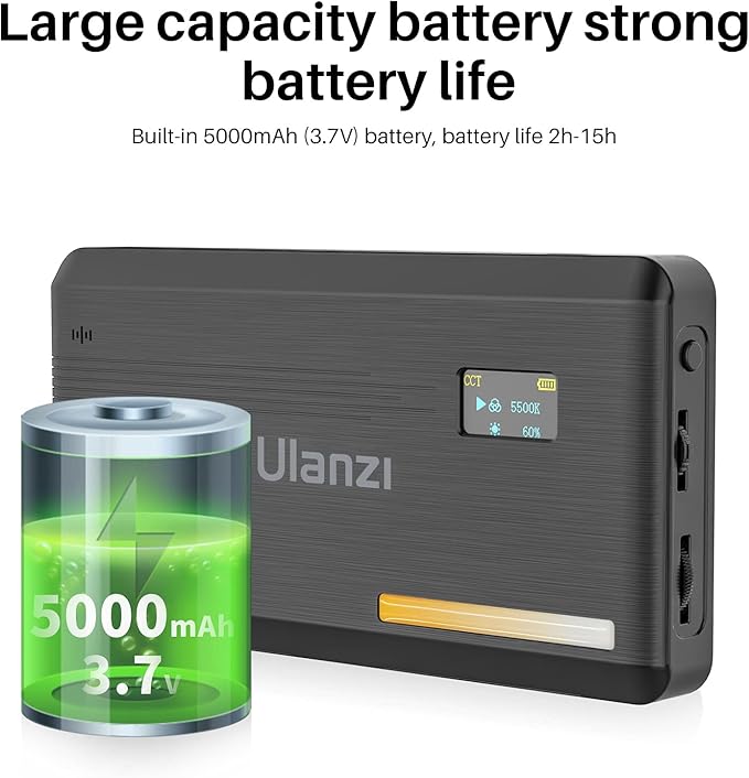 ULANZI VL200 Bi-Color LED Video Light, On-Camera Video Light, Type-C Rechargeable 5000mAh Mini Camera Light, 2500-9000K Ultra Bright Photo and Video Lighting, Fill Light, Potable Photography Lighting