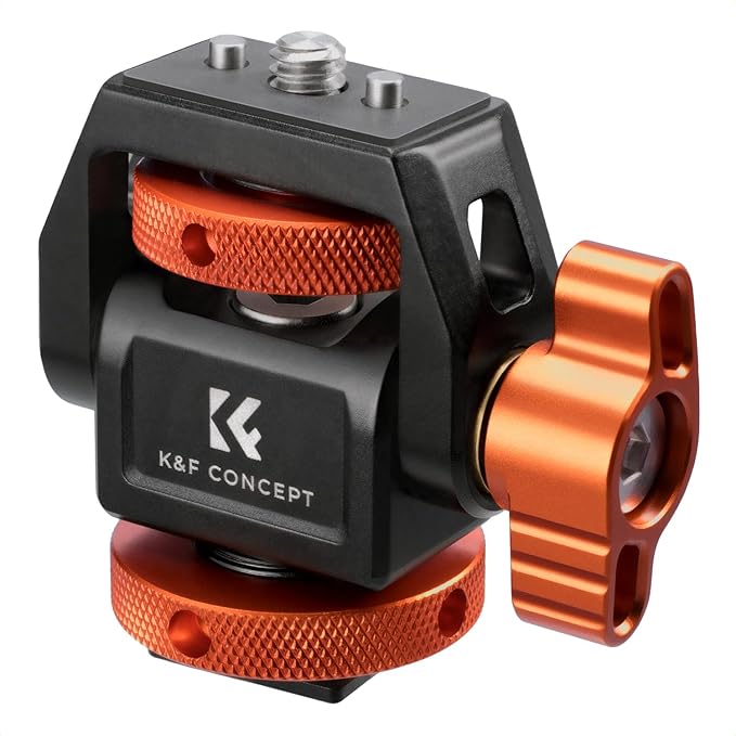 K&F Concept Magic Arm with Super Clamp + Adjustable Camera Monitor Mount, 360° Swivel 180° Tilt with Cold Shoe, Anti-Twist Design, 1/4" Screw for 5" & 7" Camera Field Monitor