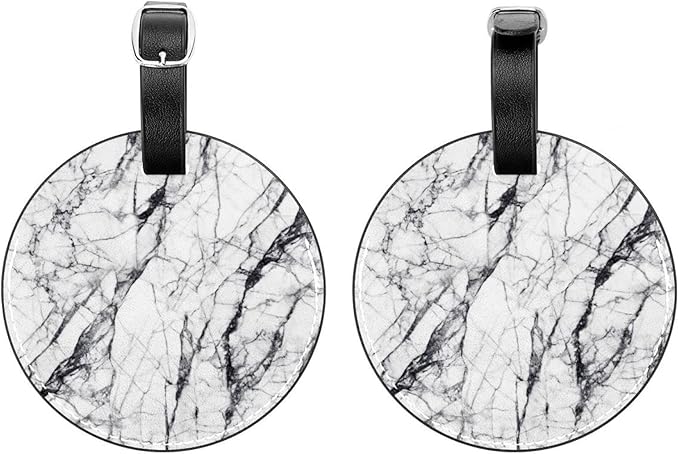 Black and White Marble Luggage Tags, 2Pack PU Leather Luggage Tags for Suitcases, Privacy Protection Bag Tags Travel Essentials