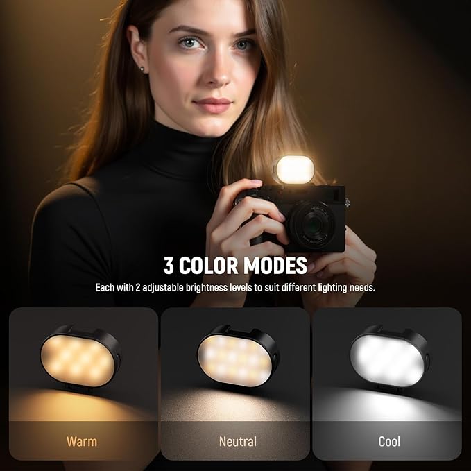 NEEWER ENTRY LEVEL VERSION Magnetic Camera Auxiliary Light for Vlog, 1W Plastic Small Cold Shoe LED Panel Lighting for Phone Cage Action Cam AC024 OSMO Pocket 3 Mount & M21, 3 Modes CRI95+ 250mAh, N14