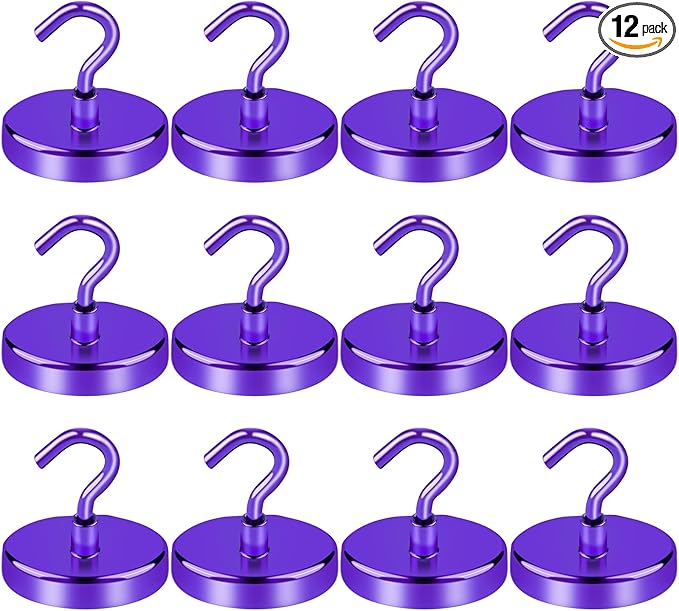 LOVIMAG Cruise Ship Essentials, 150Lbs Magnetic Hooks Heavy Duty, Purple Magnet Hooks for Cruise Cabins, Strong Magnetic Hook for Hanging-12 Pack