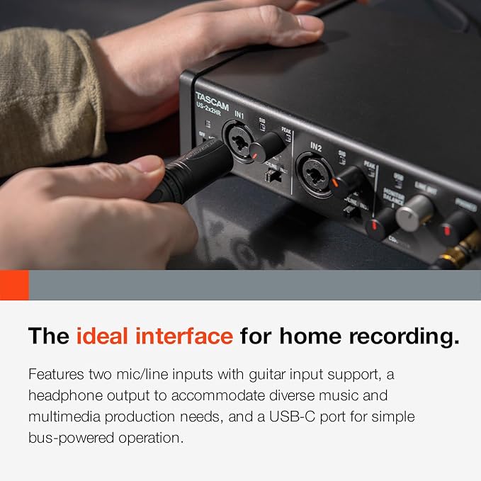 Tascam US-2x2HR 2 Mic 2IN/2OUT High Resolution Versatile USB Audio Interface for Recording, Streaming, Podcasting, Songwriting