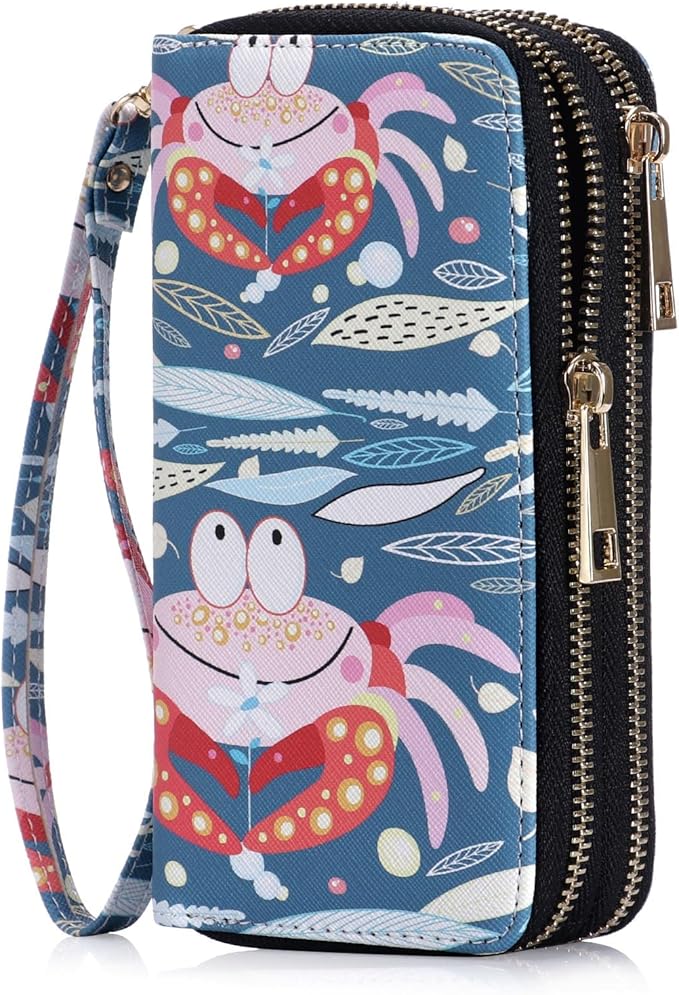 Cellphone Wallet for Women Dual Zipper Long Purse with Removable Wristlet