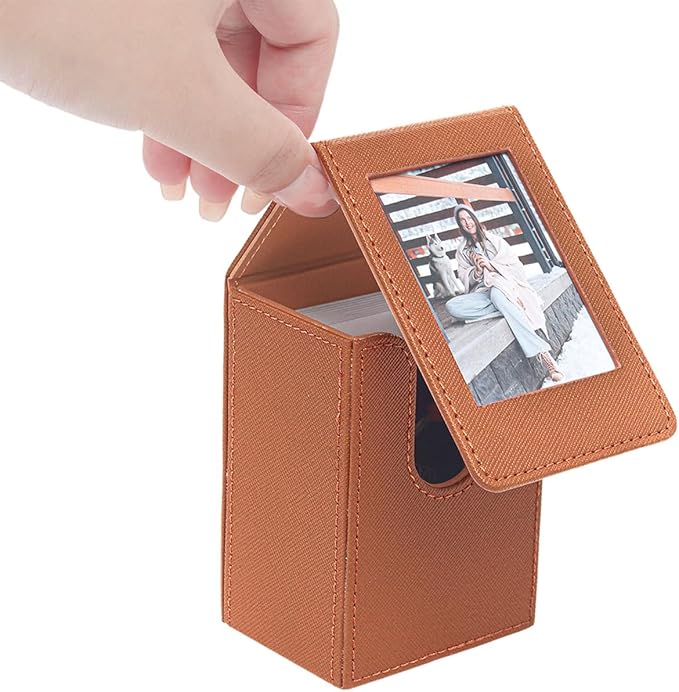 Orga'Neat Picture Holder Storage Case for Fujifilm Instax Mini Film 12/11/90/40/9/8/7/7+/EVO, PU Leather Photo Holder with Pocket Outside, up to 50 Photos (Brown)