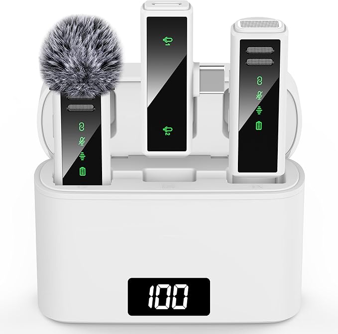 Wireless Lavalier Microphone for iPhone 15, Android, PC, Laptop, USB C Mini Microphone with Noise Cancellation, Mini Mic for Video Recording, Vlog, YouTube, TikTok (White)