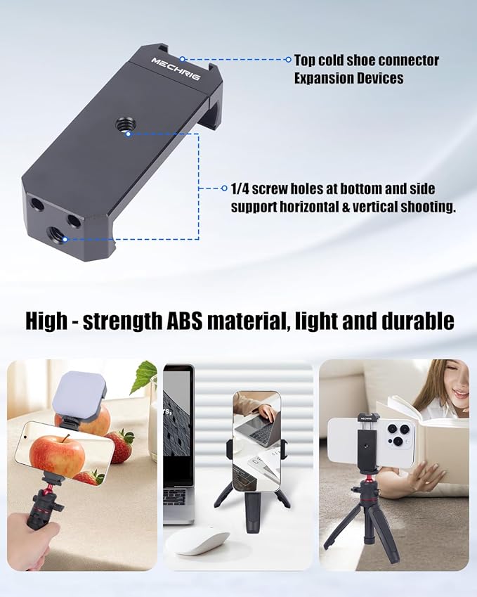 Universal Cold Shoe Phone Clamp Mount with Triple 1/4" Screws - 60-80mm Silicone Grip for iPhone Samsung Vlog Live Streaming Camera Accessories 84001