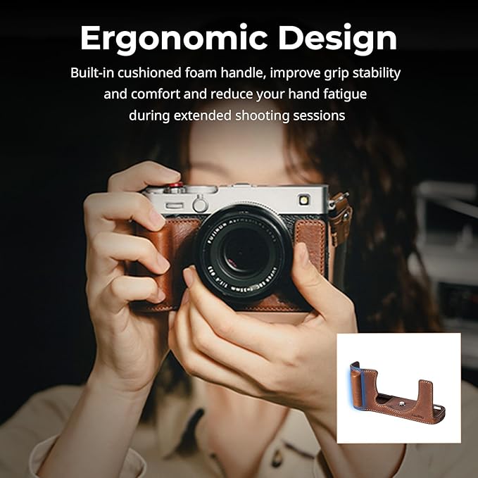 SMALLRIG X-E5 Leather Case Kit for FUJIFILM X-E5, Vintage Half-Body Case with Shoulder Strap, Genuine Leather Material（Brown）- 5449