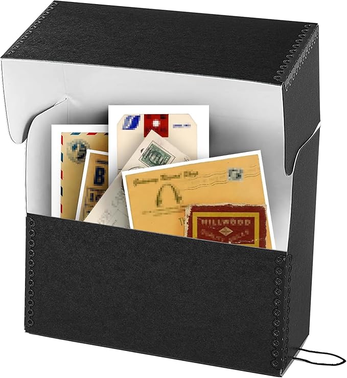 Lineco Archival Document Storage Box with Metal Edge, Acid-Free Black Boxboard, Organize and Store Files, Prints, Photos, Jumbo-Sized Case 15.5" x 12.5" x 5" Wide, Pack of 2
