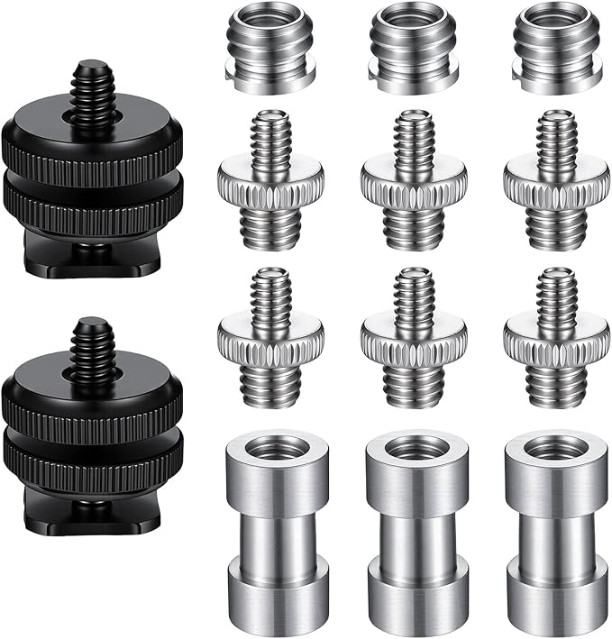 14 Pcs Camera Screws Mount Set 1/4 to 3/8 Tripod Screw Adapter 3/8-20 Thread Converter Adapter 1/4 Screws Camera Hot Shoe Mount Adapters Tripod Mounts Adapters Set for Ballhead Flash Light Monopod