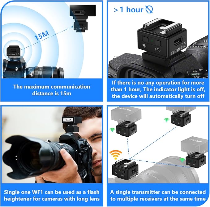 WF1 2.4G Wireless Flash Trigger for Canon Nikon Sony Pentax DSLR Cameras Wireless Flash Trigger Transmitter and Receiver for Camera Flashes with Hot Shoe Mount(Black).