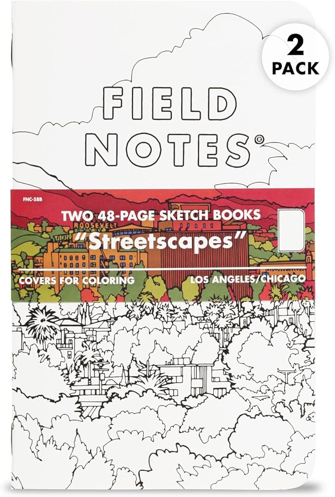 Field Notes: Streetscapes Edition Sketch Book 2-Pack Version B - Los Angeles & Chicago - Blank Paper Memo Book with Covers for Coloring - 4.75 x 7.5 Inch