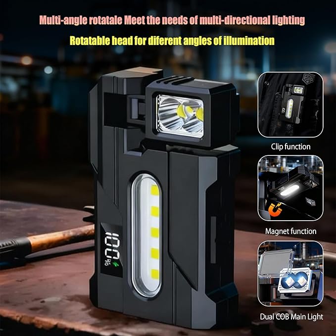 EDC Flashlight Rechargeable, 270°Rotation Magnetic Keychain Flashlight,400 Lumens Portable Flat Mini Flashlights, IP65 Waterproof Emergency Keychain Work Light (Black)