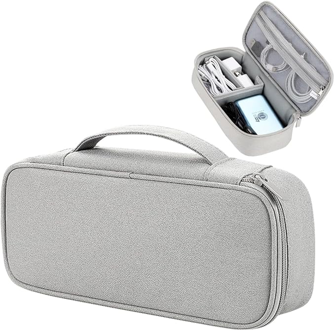 Teskyer Tech Organizer Pouch – Portable Waterproof Electronics Bag with Compartments for Cables, Chargers, Earbuds & Phone (Grey)