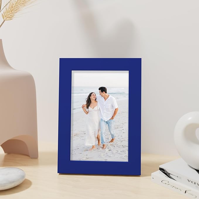 Vittanly 4x6 Picture Frame, Made of Solid Wood and Shatterproof Plexiglass, Wooden Photo Frame for Wall Mounting or Tabletop Display, Picture Frame for Home Decor with Stand, Royal Blue, 1 Pack