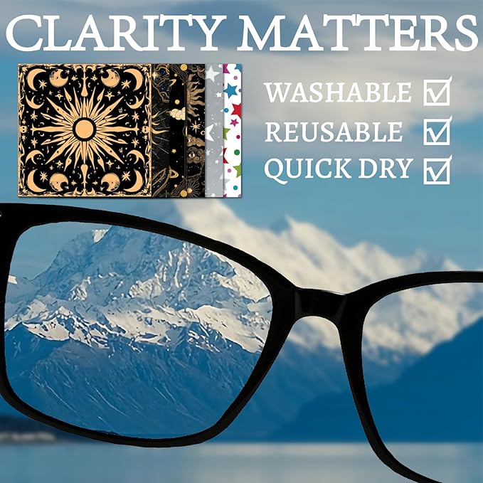 CREATCABIN 6 Pcs Sun Moon Glasses Cleaning Cloth Microfiber Cloth Soft Multicolor Cleaner Sunglasses Reusable Thicken Wipes Clothes for Eyeglasses Camera Cell Phone Lens Screens Glasses 6 x 6 Inch