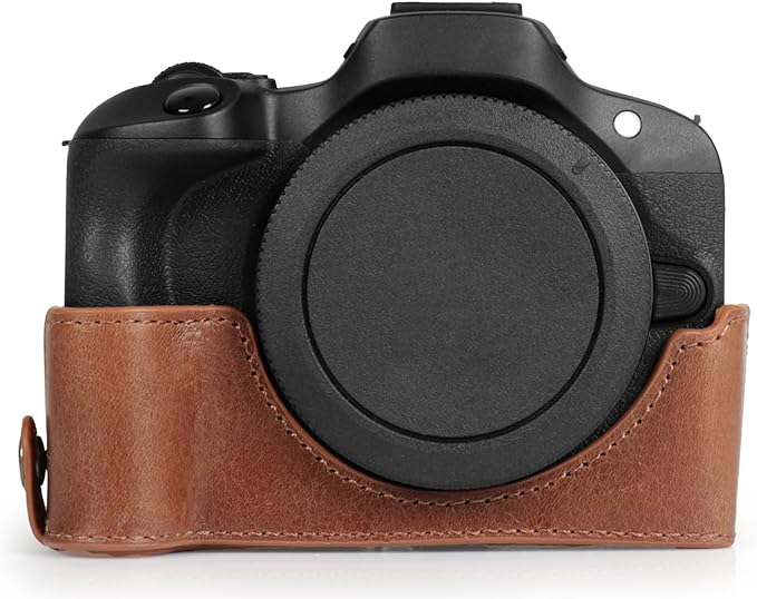 MegaGear Ever Ready Genuine Leather Half Camera Case Compatible with Canon EOS R100 - Brown