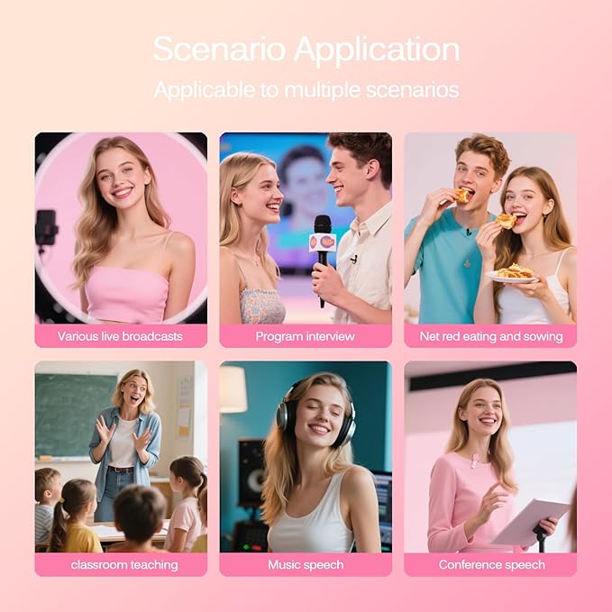 Wireless Lavalier Lapel Microphone for iPhone, iPad, mini Video Recording Mic for Interview Video Podcast Vlog YouTube & Livestream, Noise Reduction, Plug & Play (Pink)